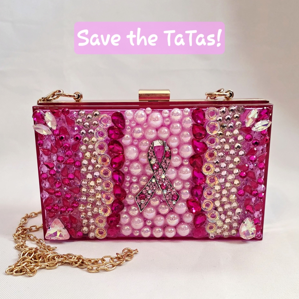 Handmade Pearl Chaos Pink Clutch - Save The TaTas! - Breast Cancer Awareness